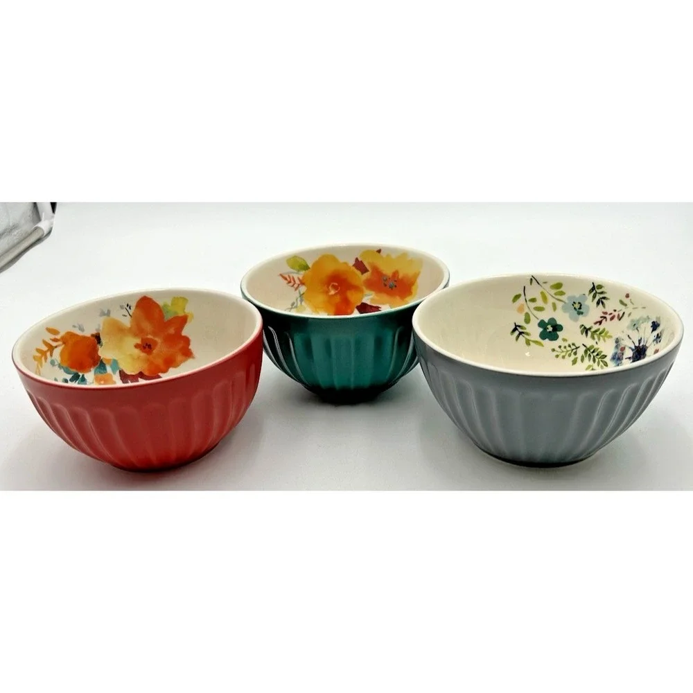 Set Of 3 Pioneer Woman Kari Collection Ceramic Latte Bowls No Lids